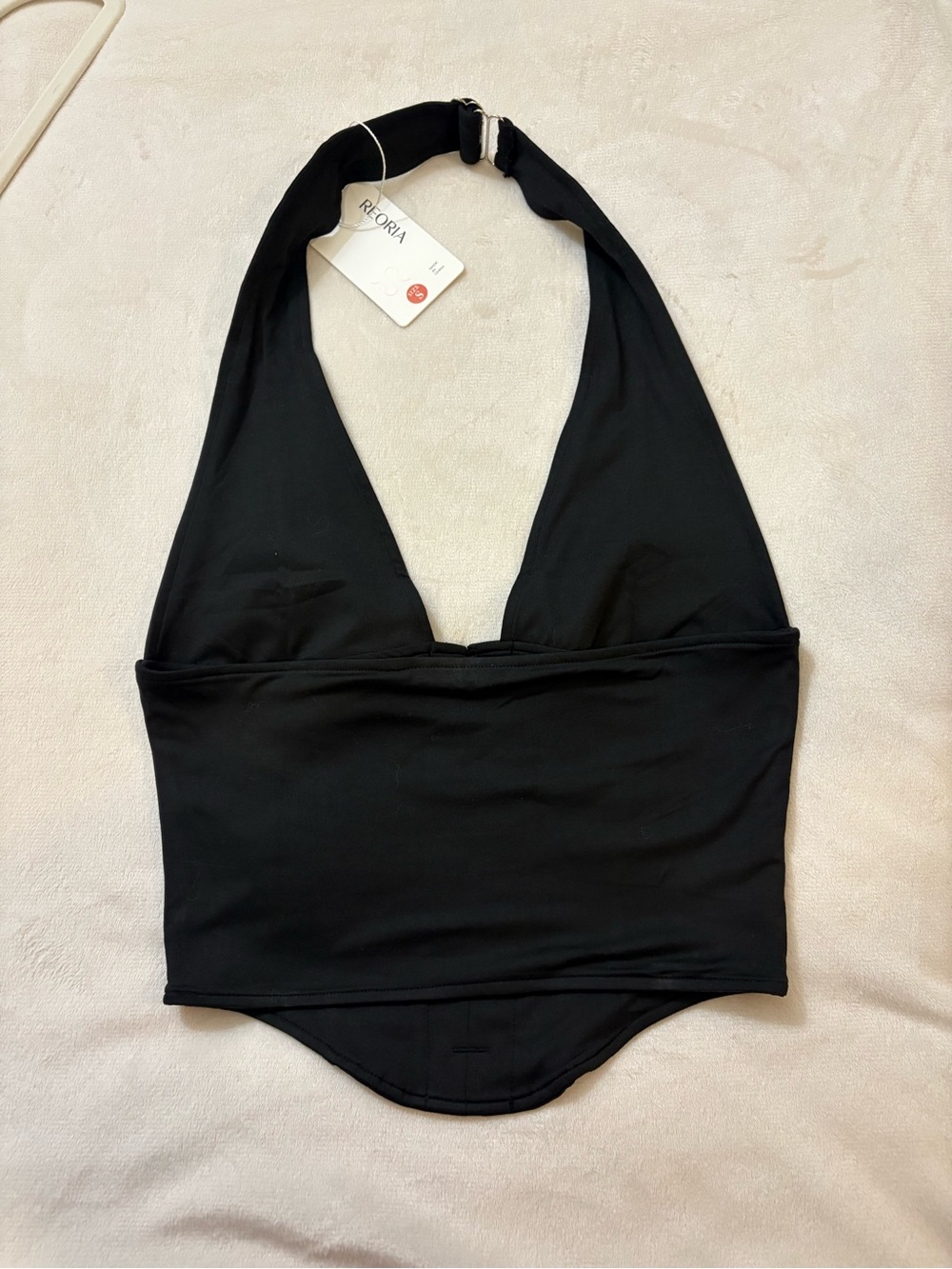NWT Black Corset Style Halter Top with adjustable strap - Picture 3 of 4